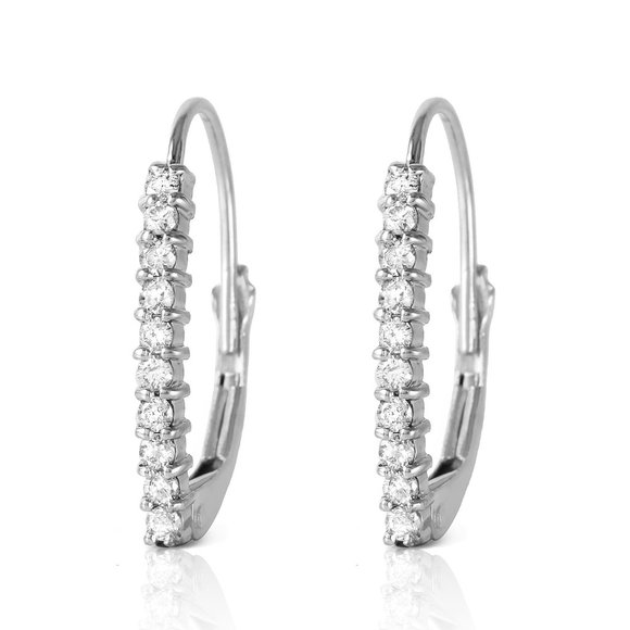 14K. GOLD LEVER BACK EARRINGS WITH NATURAL DIAMONDS (White Gold) - Picture 2 of 5